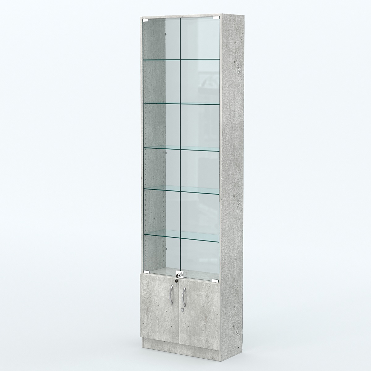 Торговая витрина с 5-ю стеклянными полками 250x600 мм серии NEXT-5 №4-1 (З/C - СТЕКЛО) Метрополитан Грей