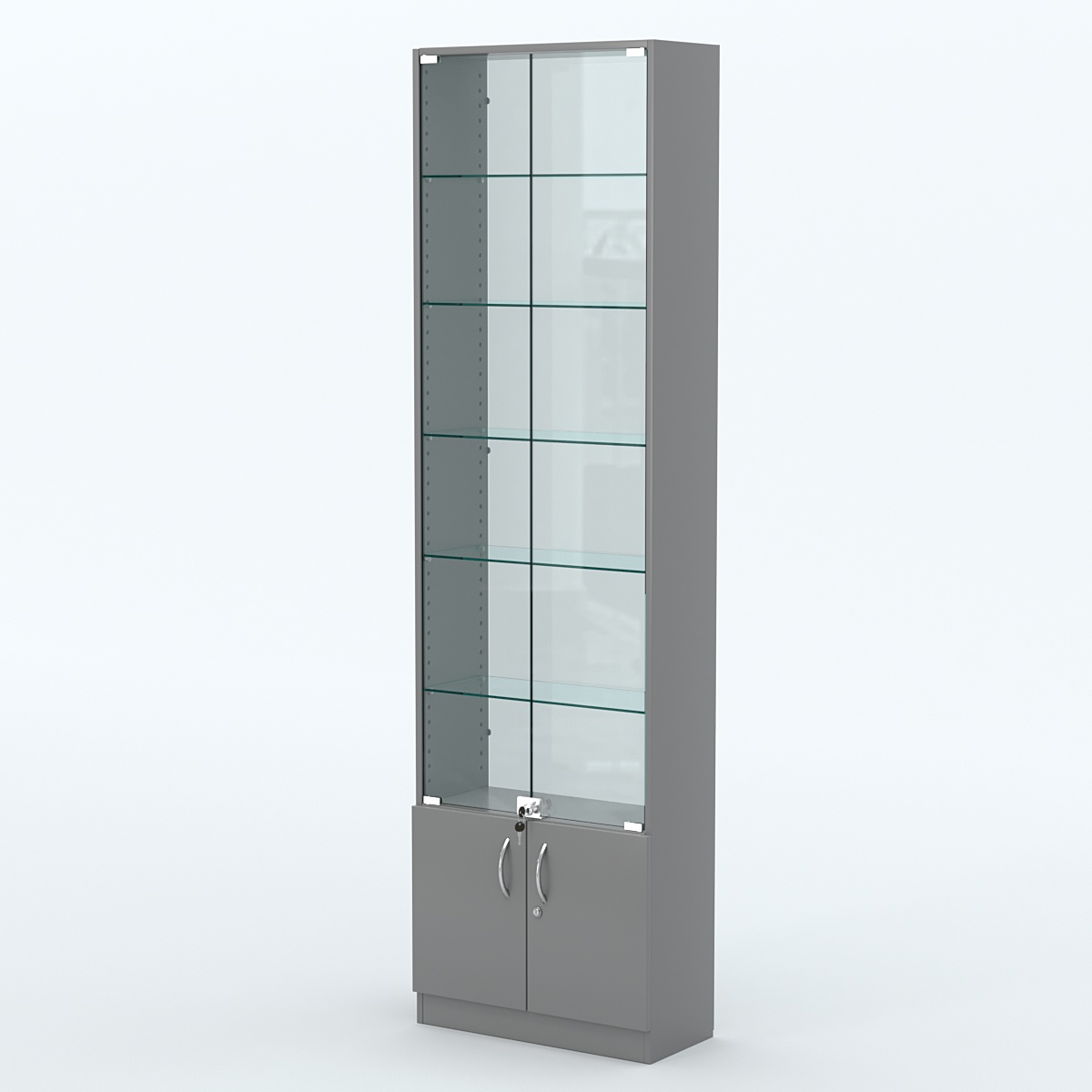 Торговая витрина с 5-ю стеклянными полками 250x600 мм серии NEXT-5 №4-1 (З/C - СТЕКЛО) Темно-Серый