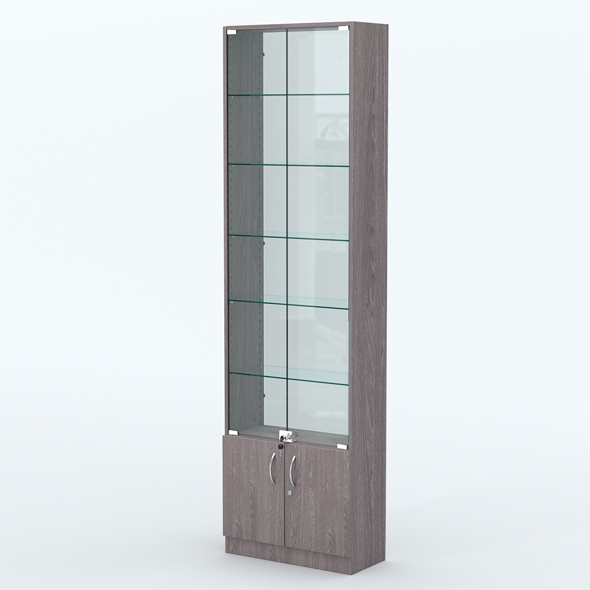 Торговая витрина с 5-ю стеклянными полками 250x600 мм серии NEXT-5 №4-1 (З/C - СТЕКЛО) Ясень Анкор темный