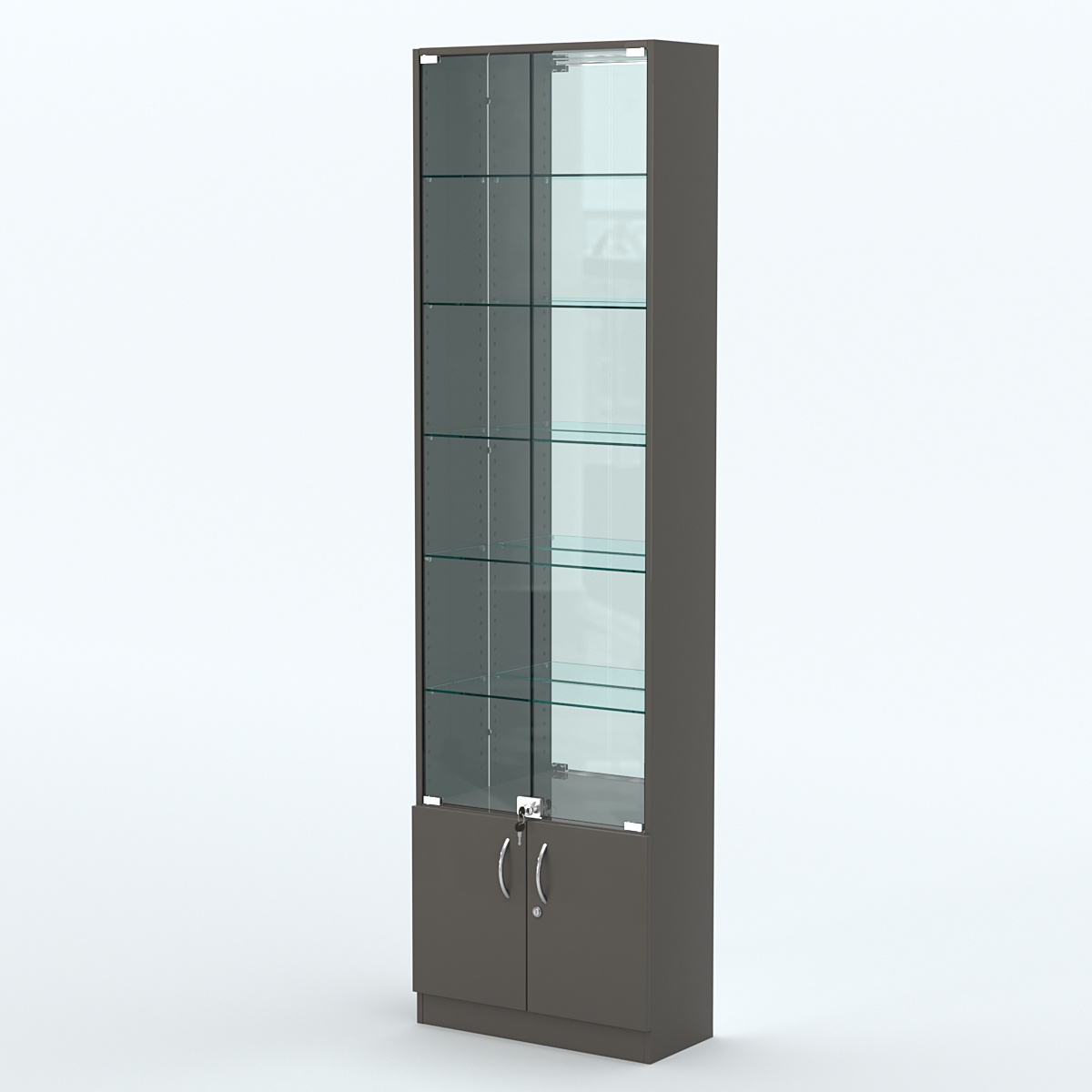 Торговая витрина с 5-ю стеклянными полками 250x600 мм серии NEXT-5 №4-2 (З/C - ЗЕРКАЛО) Черный