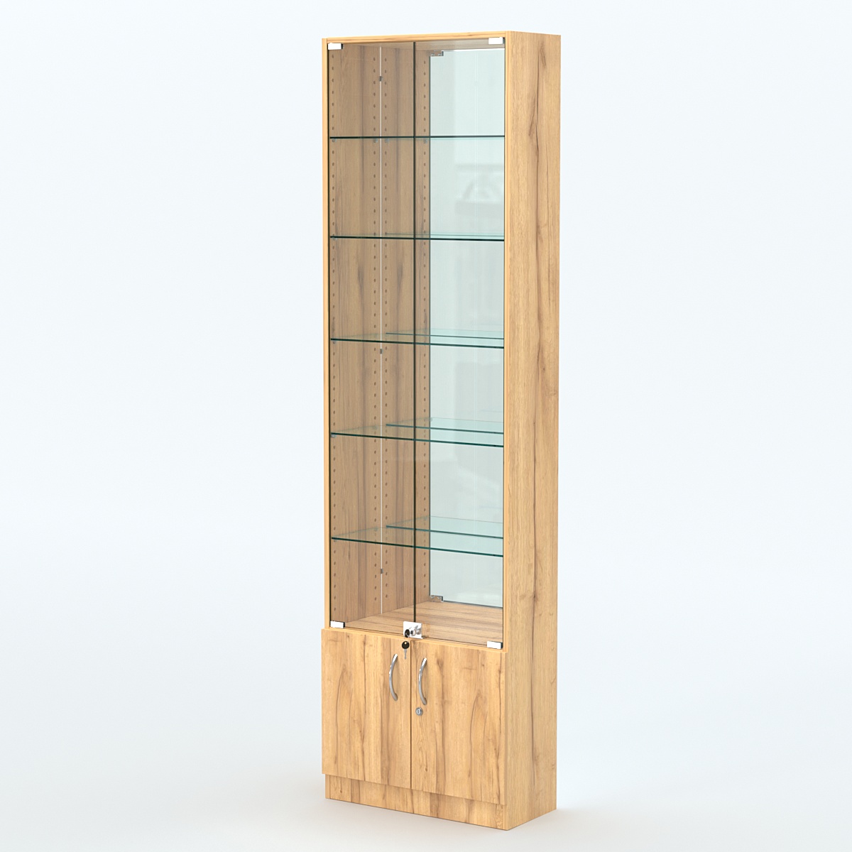 Торговая витрина с 5-ю стеклянными полками 250x600 мм серии NEXT-5 №4-2 (З/C - ЗЕРКАЛО) Дуб Золотистый