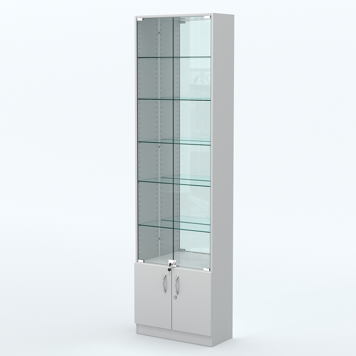 Торговая витрина с 5-ю стеклянными полками 250x600 мм серии NEXT-5 №4-2 (З/C - ЗЕРКАЛО) Серый