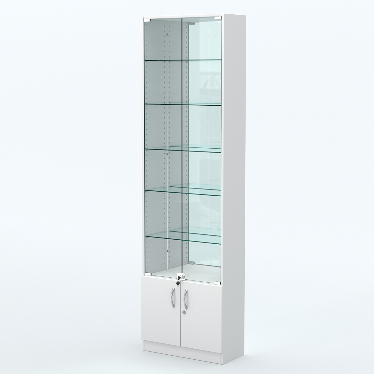 Торговая витрина с 5-ю стеклянными полками 250x600 мм серии NEXT-5 №4-2 (З/C - ЗЕРКАЛО) Белый