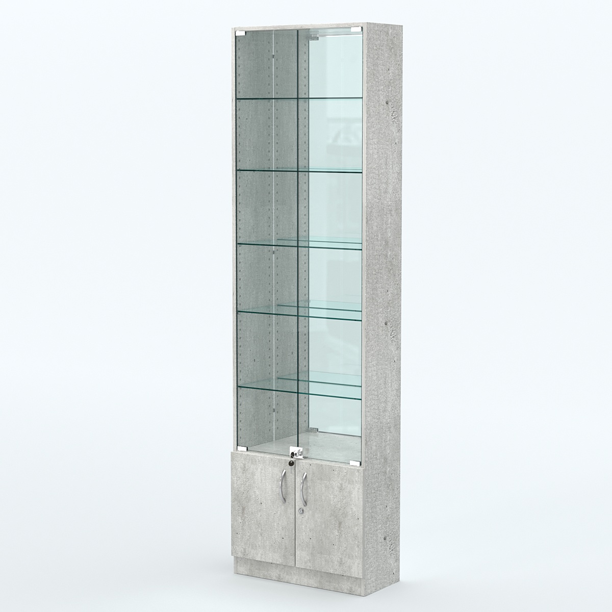 Торговая витрина с 5-ю стеклянными полками 250x600 мм серии NEXT-5 №4-2 (З/C - ЗЕРКАЛО) Метрополитан Грей