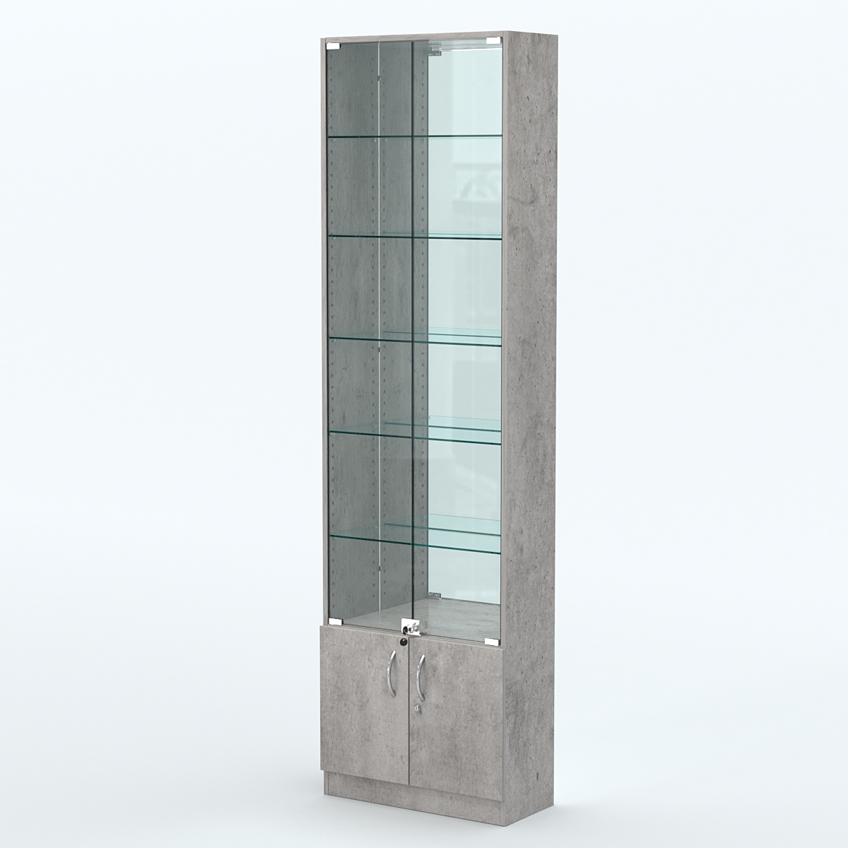 Торговая витрина с 5-ю стеклянными полками 250x600 мм серии NEXT-5 №4-2 (З/C - ЗЕРКАЛО) Бетон Чикаго светло-серый F186 ST9