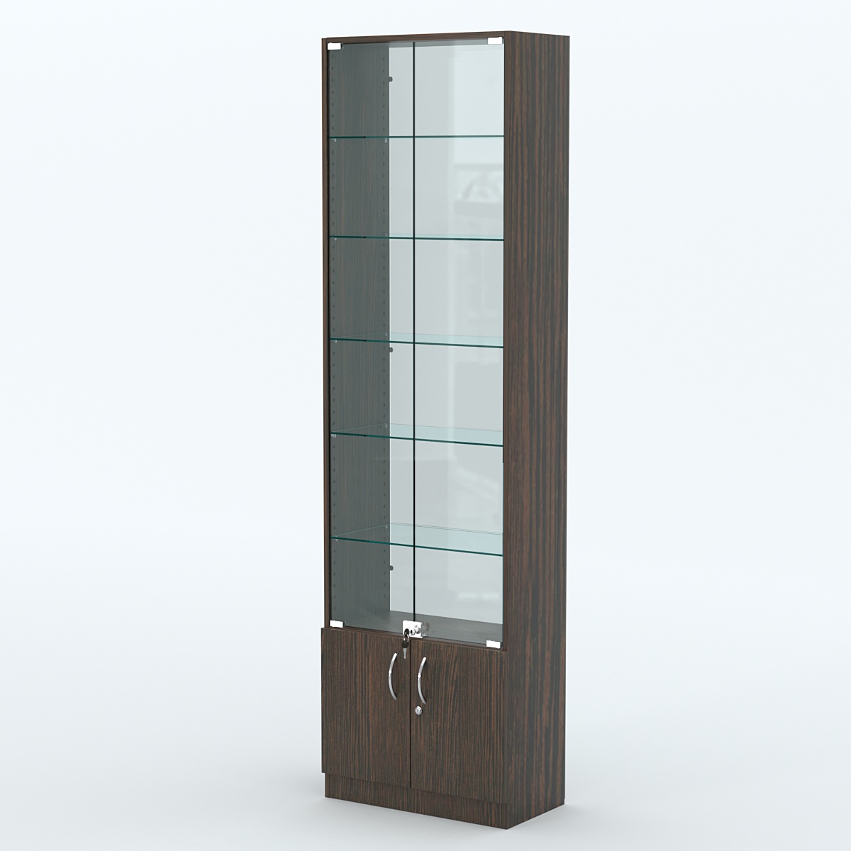 Торговая витрина с 5-ю стеклянными полками 300x600 мм серии NEXT-5 №5-1 (З/C - СТЕКЛО) Дуб Венге