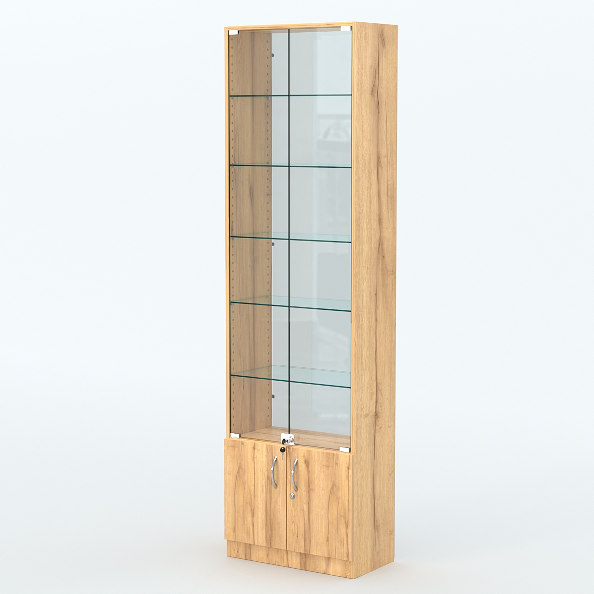 Торговая витрина с 5-ю стеклянными полками 300x600 мм серии NEXT-5 №5-1 (З/C - СТЕКЛО) Дуб Золотистый