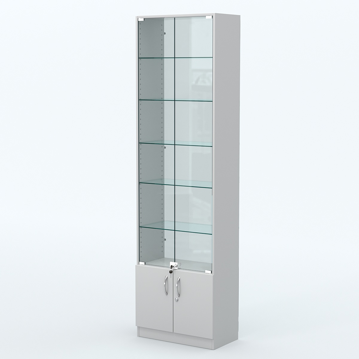 Торговая витрина с 5-ю стеклянными полками 300x600 мм серии NEXT-5 №5-1 (З/C - СТЕКЛО) Серый