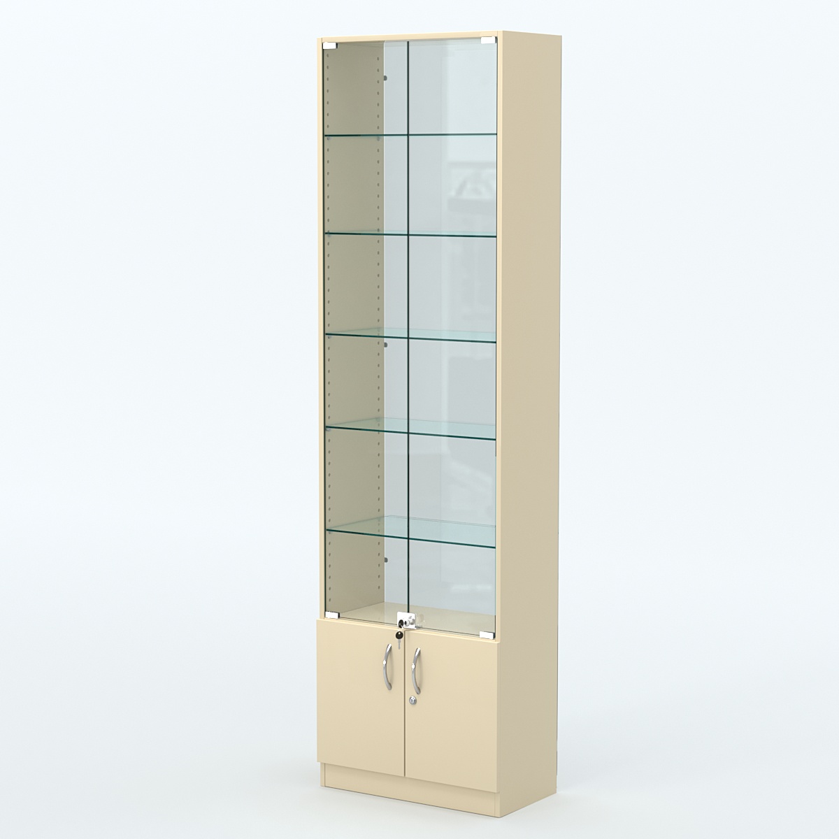 Торговая витрина с 5-ю стеклянными полками 300x600 мм серии NEXT-5 №5-1 (З/C - СТЕКЛО) Крем Вайс