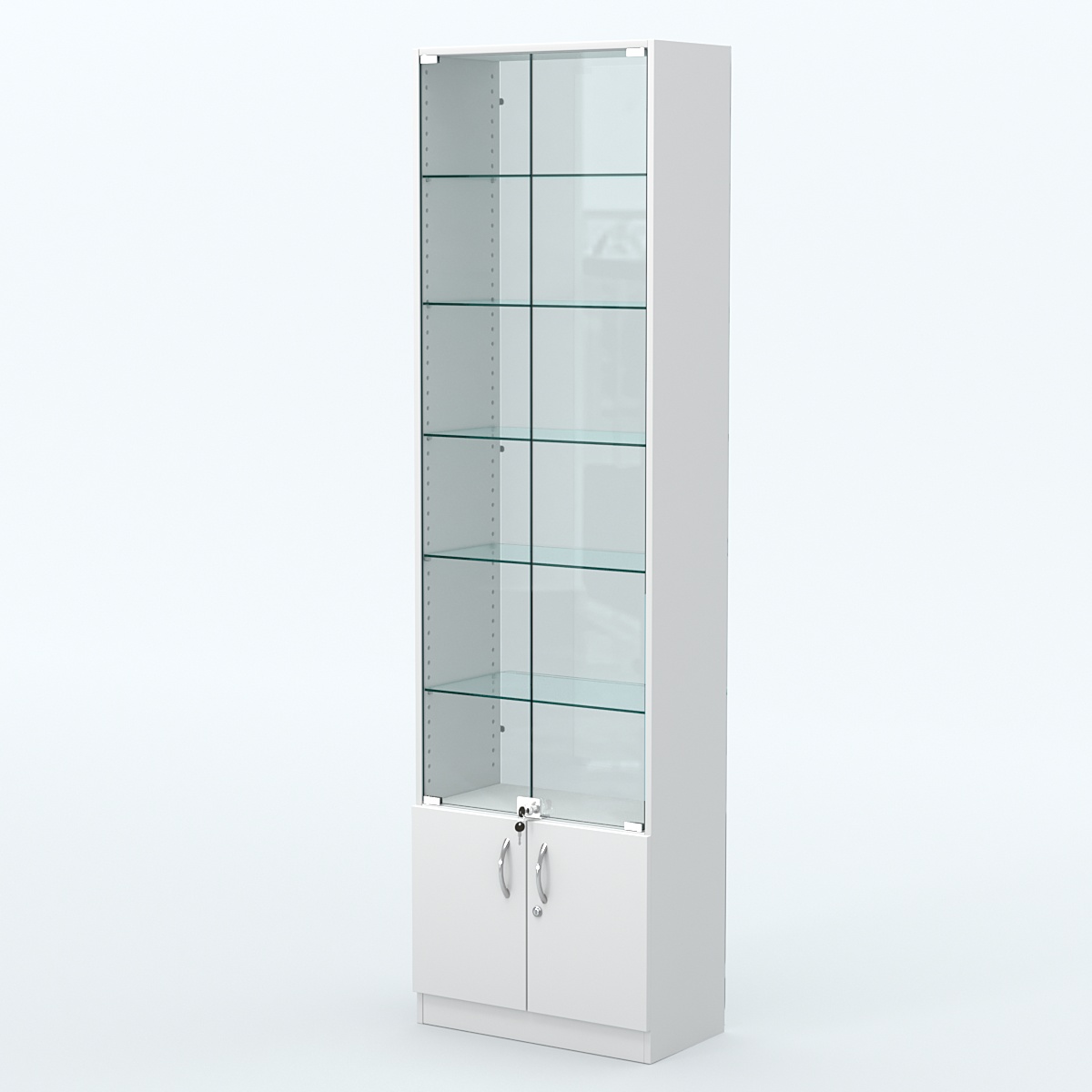 Торговая витрина с 5-ю стеклянными полками 300x600 мм серии NEXT-5 №5-1 (З/C - СТЕКЛО) Белый