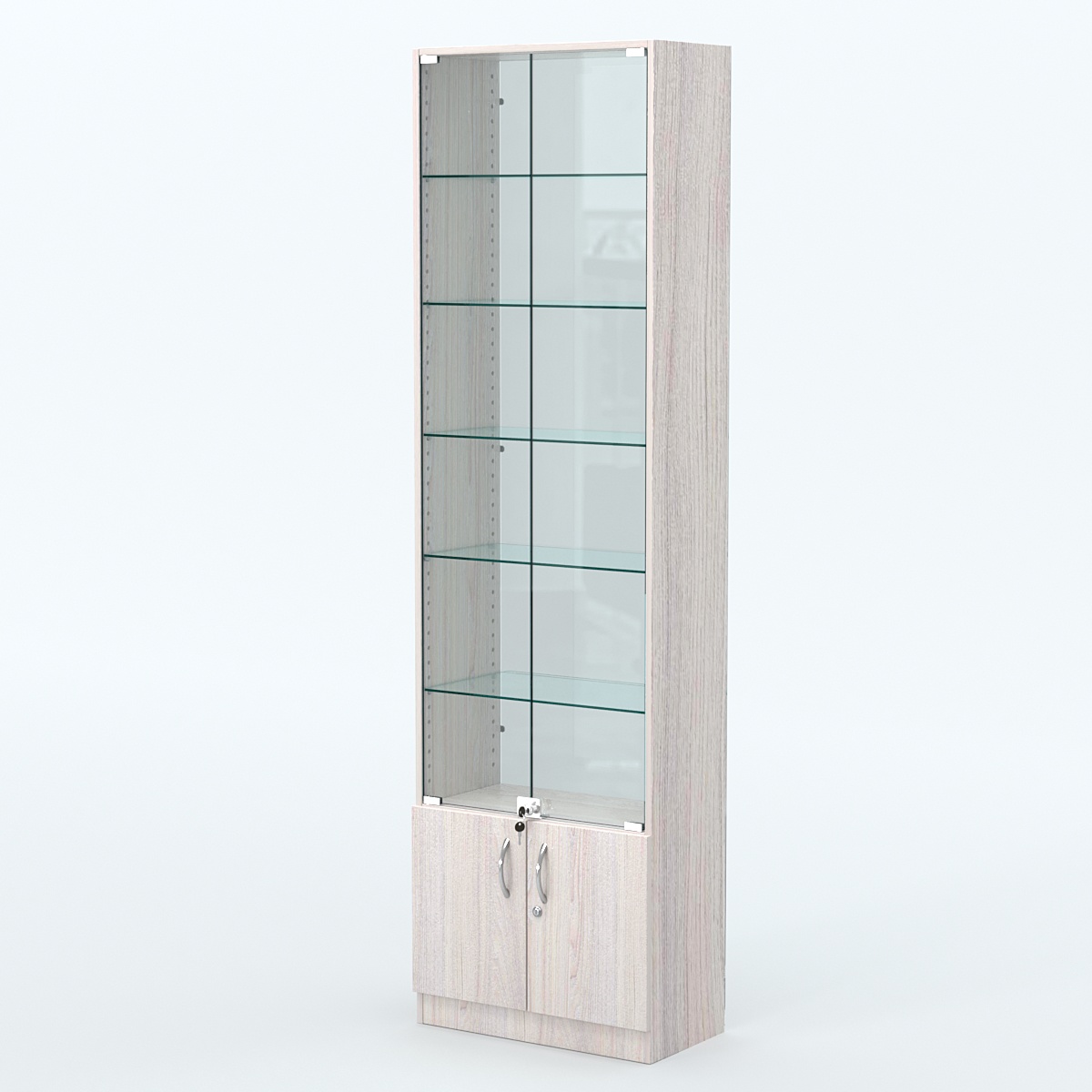 Торговая витрина с 5-ю стеклянными полками 300x600 мм серии NEXT-5 №5-1 (З/C - СТЕКЛО) Ясень Анкор светлый
