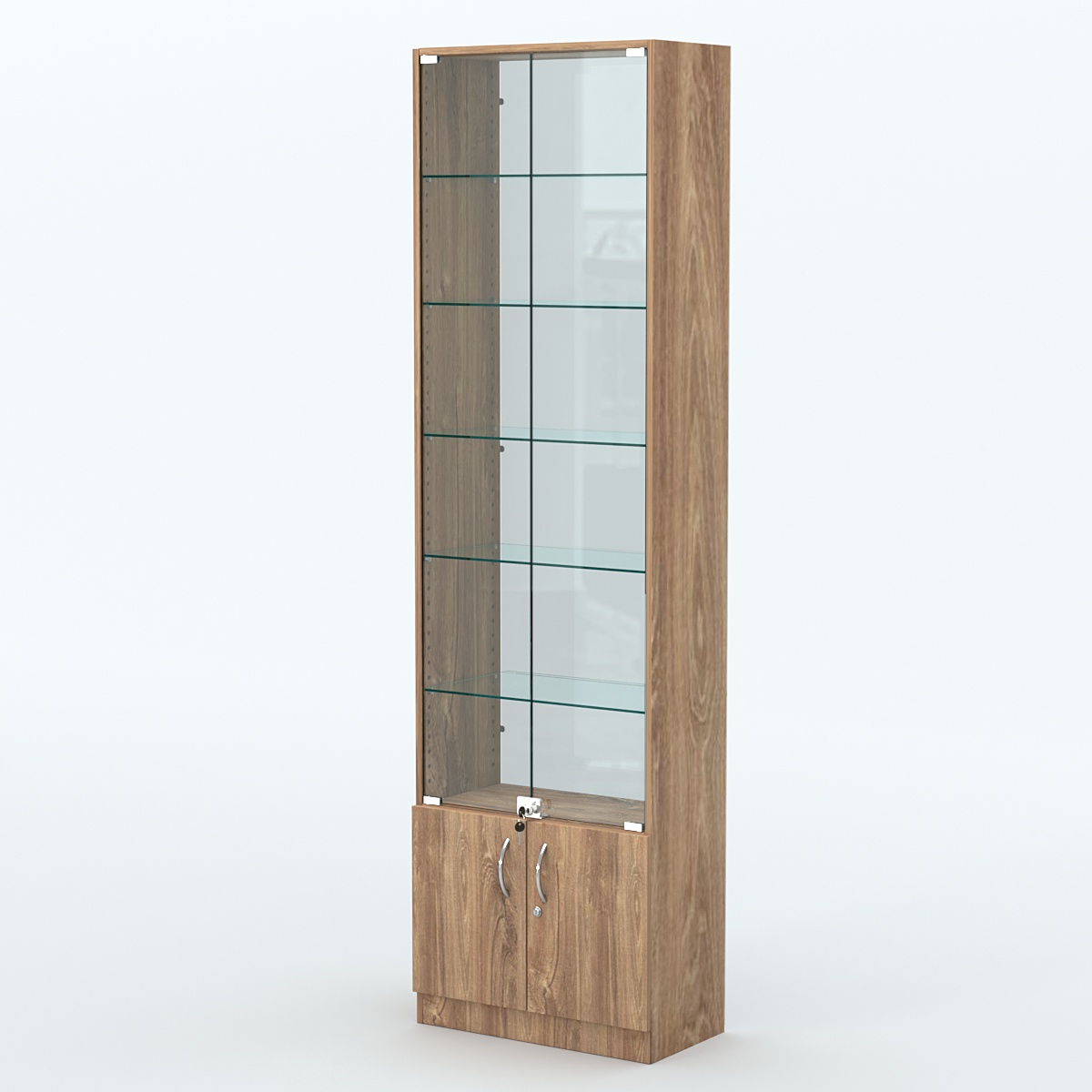 Торговая витрина с 5-ю стеклянными полками 300x600 мм серии NEXT-5 №5-1 (З/C - СТЕКЛО) Дуб Канзас коричневый