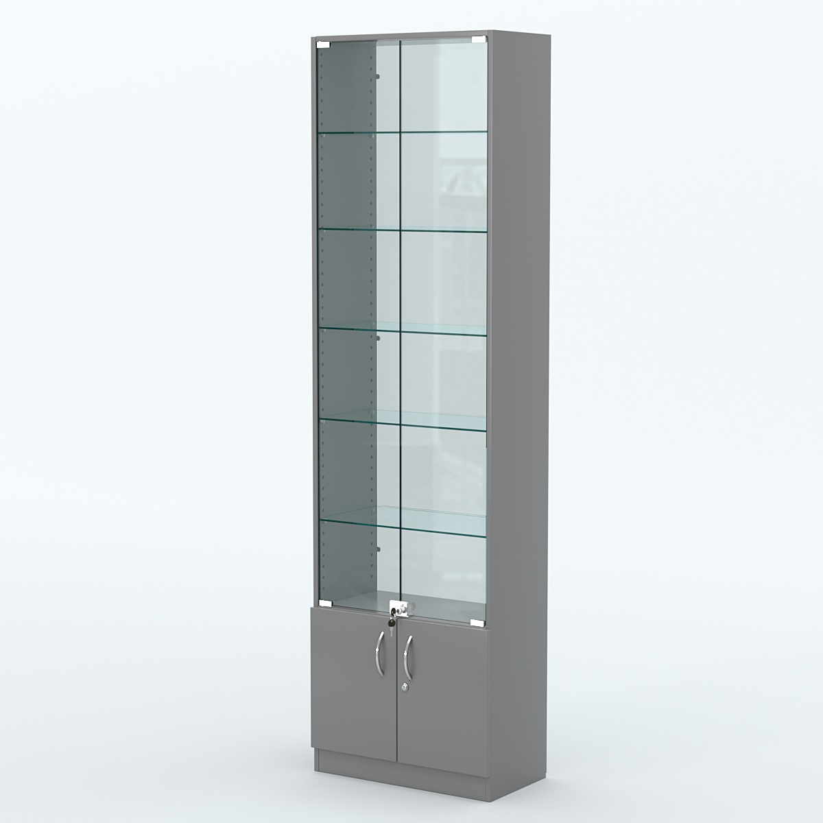Торговая витрина с 5-ю стеклянными полками 300x600 мм серии NEXT-5 №5-1 (З/C - СТЕКЛО) Темно-Серый