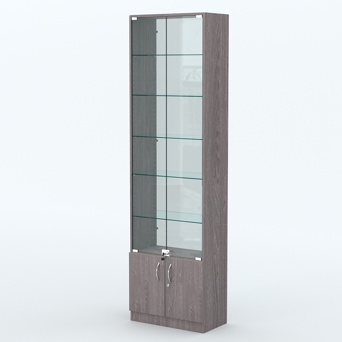 Торговая витрина с 5-ю стеклянными полками 300x600 мм серии NEXT-5 №5-1 (З/C - СТЕКЛО) Ясень Анкор темный