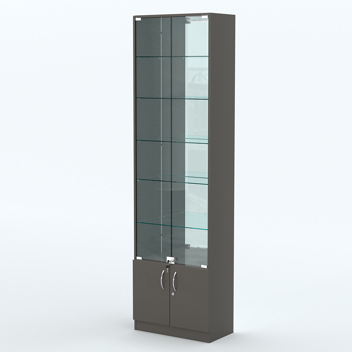 Торговая витрина с 5-ю стеклянными полками 300x600 мм серии NEXT-5 №5-2 (З/C - ЗЕРКАЛО) Черный