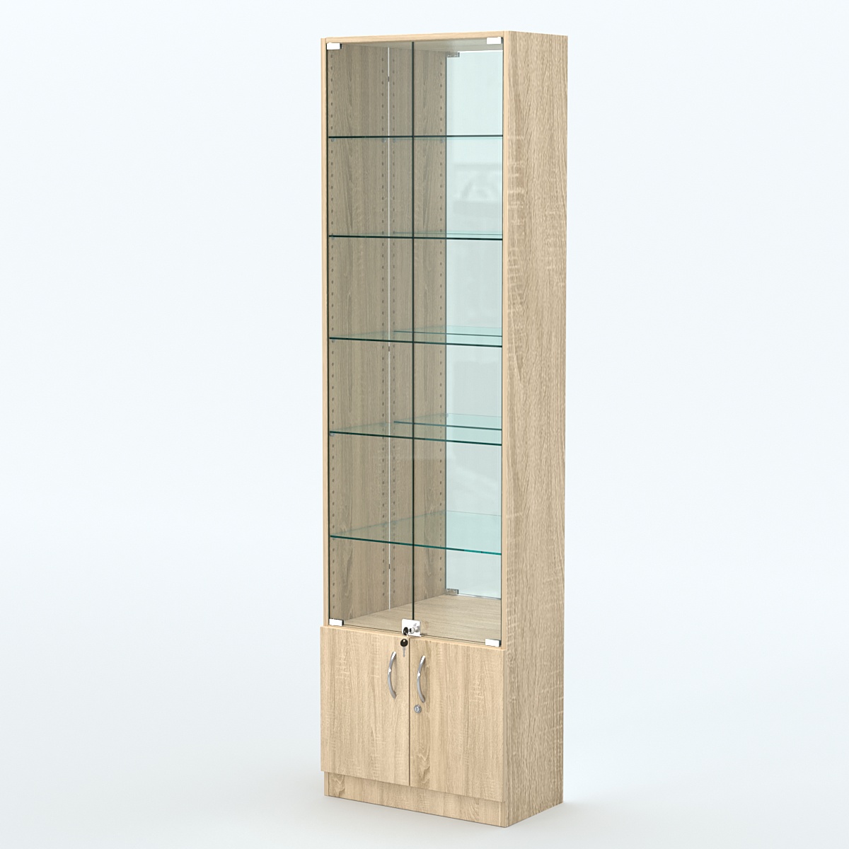 Торговая витрина с 5-ю стеклянными полками 300x600 мм серии NEXT-5 №5-2 (З/C - ЗЕРКАЛО) Дуб сонома
