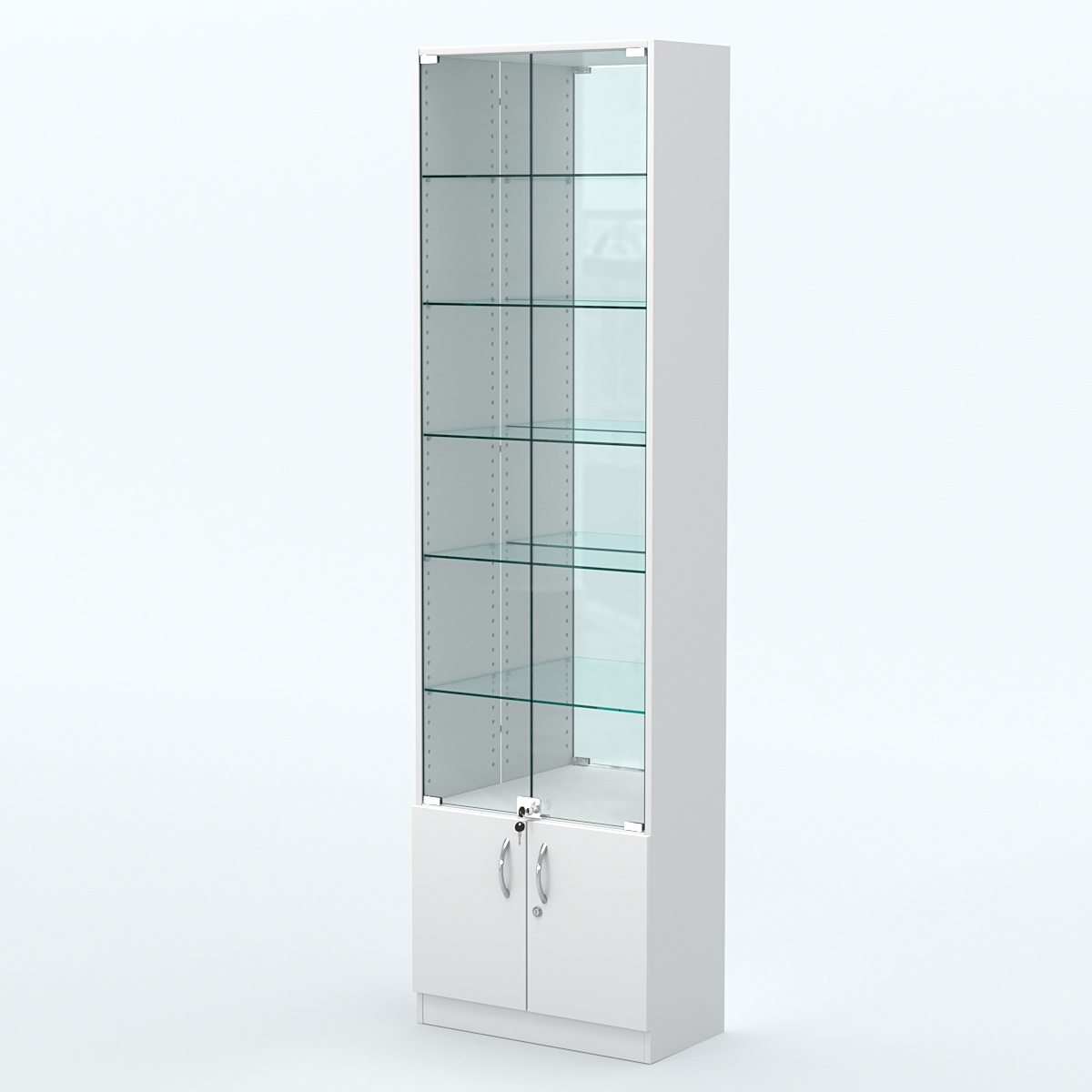 Торговая витрина с 5-ю стеклянными полками 300x600 мм серии NEXT-5 №5-2 (З/C - ЗЕРКАЛО) Белый