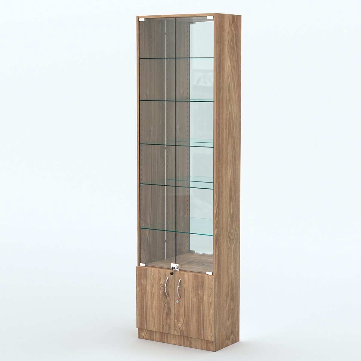 Торговая витрина с 5-ю стеклянными полками 300x600 мм серии NEXT-5 №5-2 (З/C - ЗЕРКАЛО) Дуб Канзас коричневый