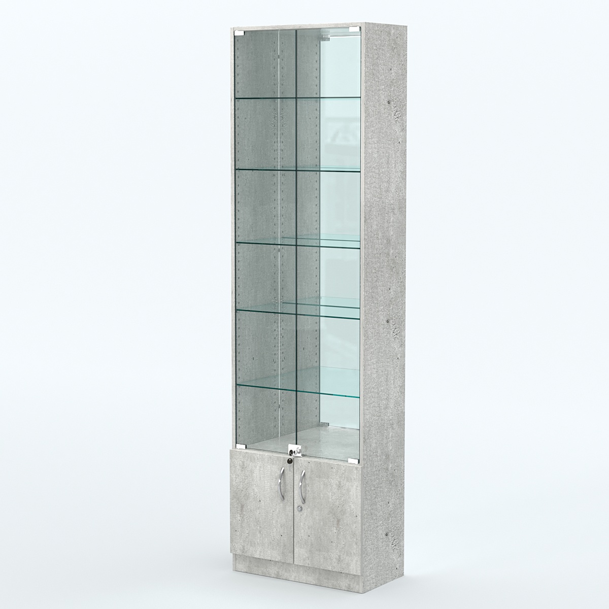 Торговая витрина с 5-ю стеклянными полками 300x600 мм серии NEXT-5 №5-2 (З/C - ЗЕРКАЛО) Метрополитан Грей