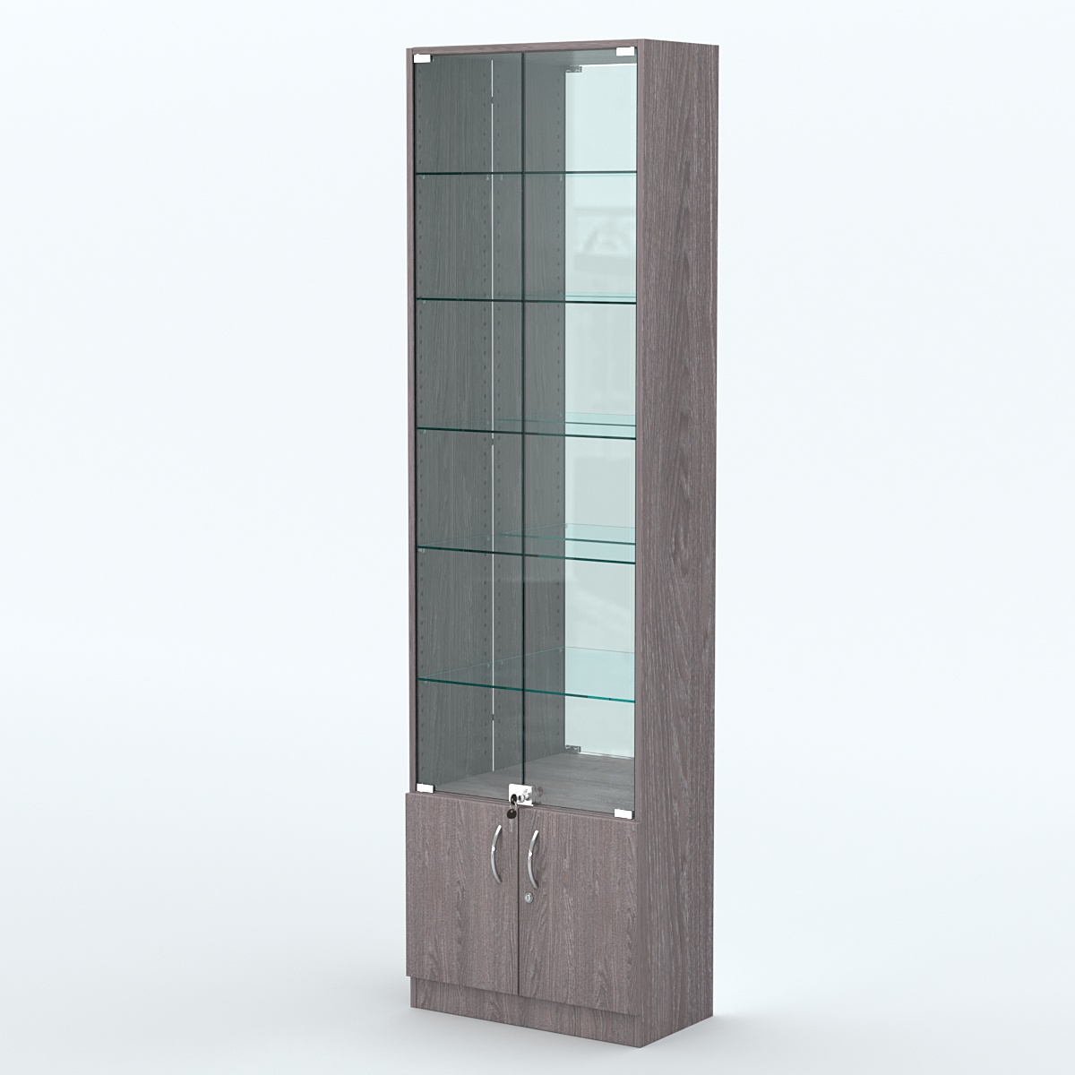 Торговая витрина с 5-ю стеклянными полками 300x600 мм серии NEXT-5 №5-2 (З/C - ЗЕРКАЛО) Ясень Анкор темный