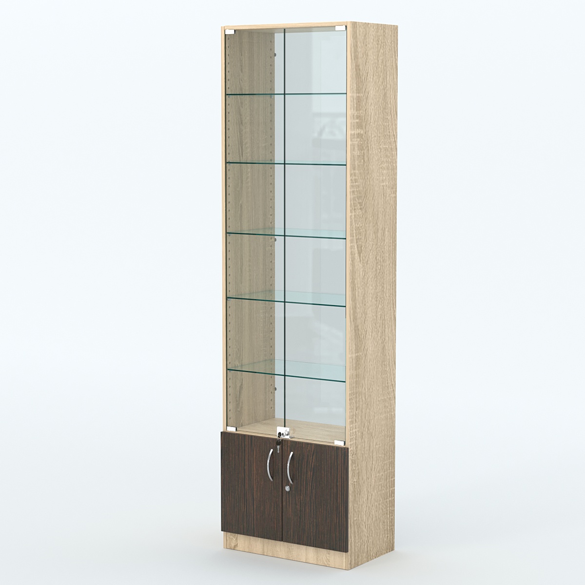 Торговая витрина с 5-ю стеклянными полками 350x600 мм серии NEXT-5 №6-1 (З/C - СТЕКЛО) Дуб Сонома + Дуб Венге