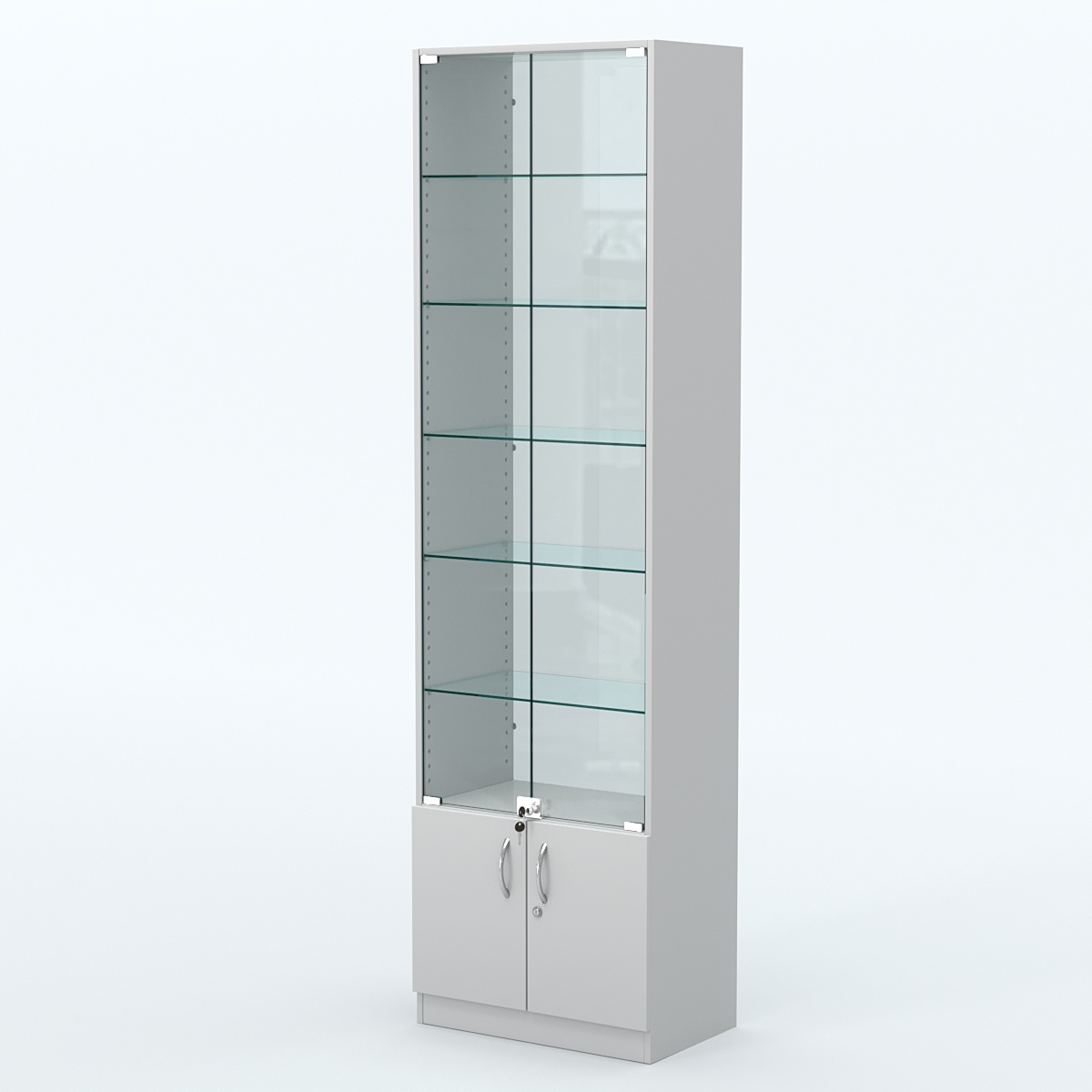 Торговая витрина с 5-ю стеклянными полками 350x600 мм серии NEXT-5 №6-1 (З/C - СТЕКЛО) Серый