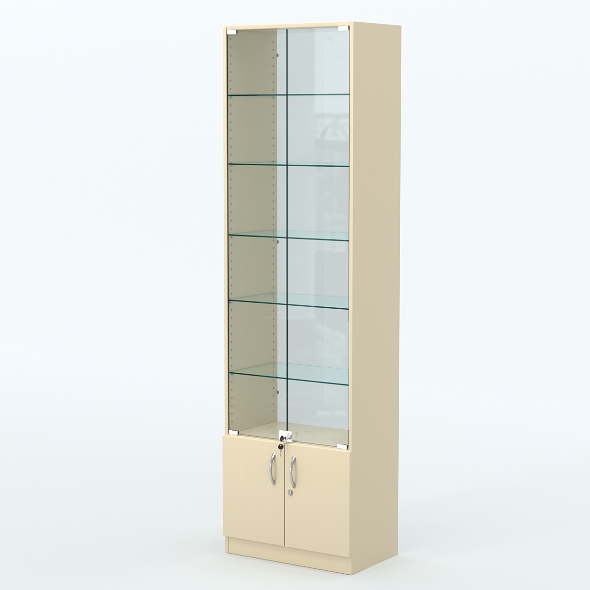 Торговая витрина с 5-ю стеклянными полками 350x600 мм серии NEXT-5 №6-1 (З/C - СТЕКЛО) Крем Вайс