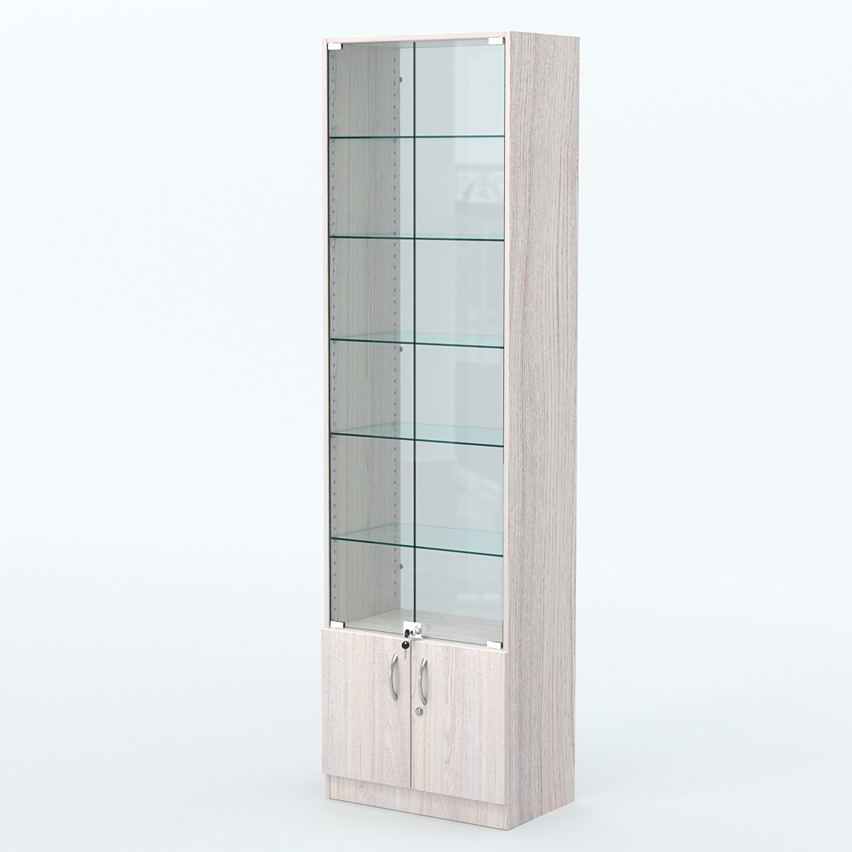 Торговая витрина с 5-ю стеклянными полками 350x600 мм серии NEXT-5 №6-1 (З/C - СТЕКЛО) Ясень Анкор светлый