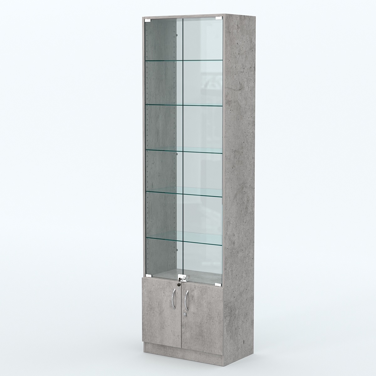 Торговая витрина с 5-ю стеклянными полками 350x600 мм серии NEXT-5 №6-1 (З/C - СТЕКЛО) Бетон Чикаго светло-серый F186 ST9
