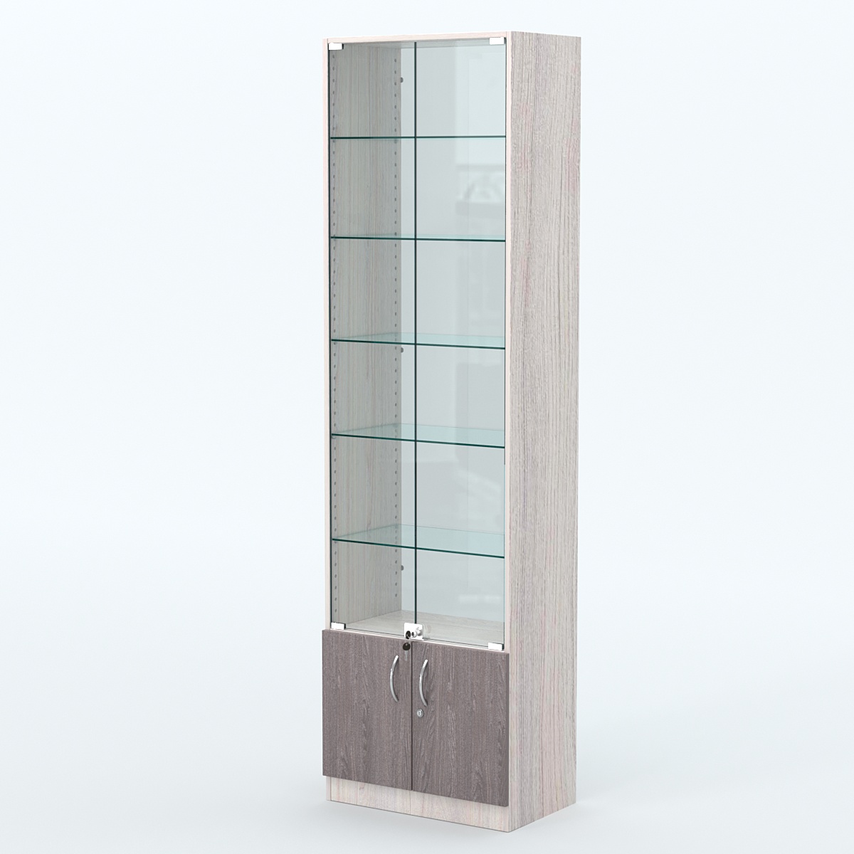 Торговая витрина с 5-ю стеклянными полками 350x600 мм серии NEXT-5 №6-1 (З/C - СТЕКЛО) Ясень Анкор светлый + Ясень Анкор темный