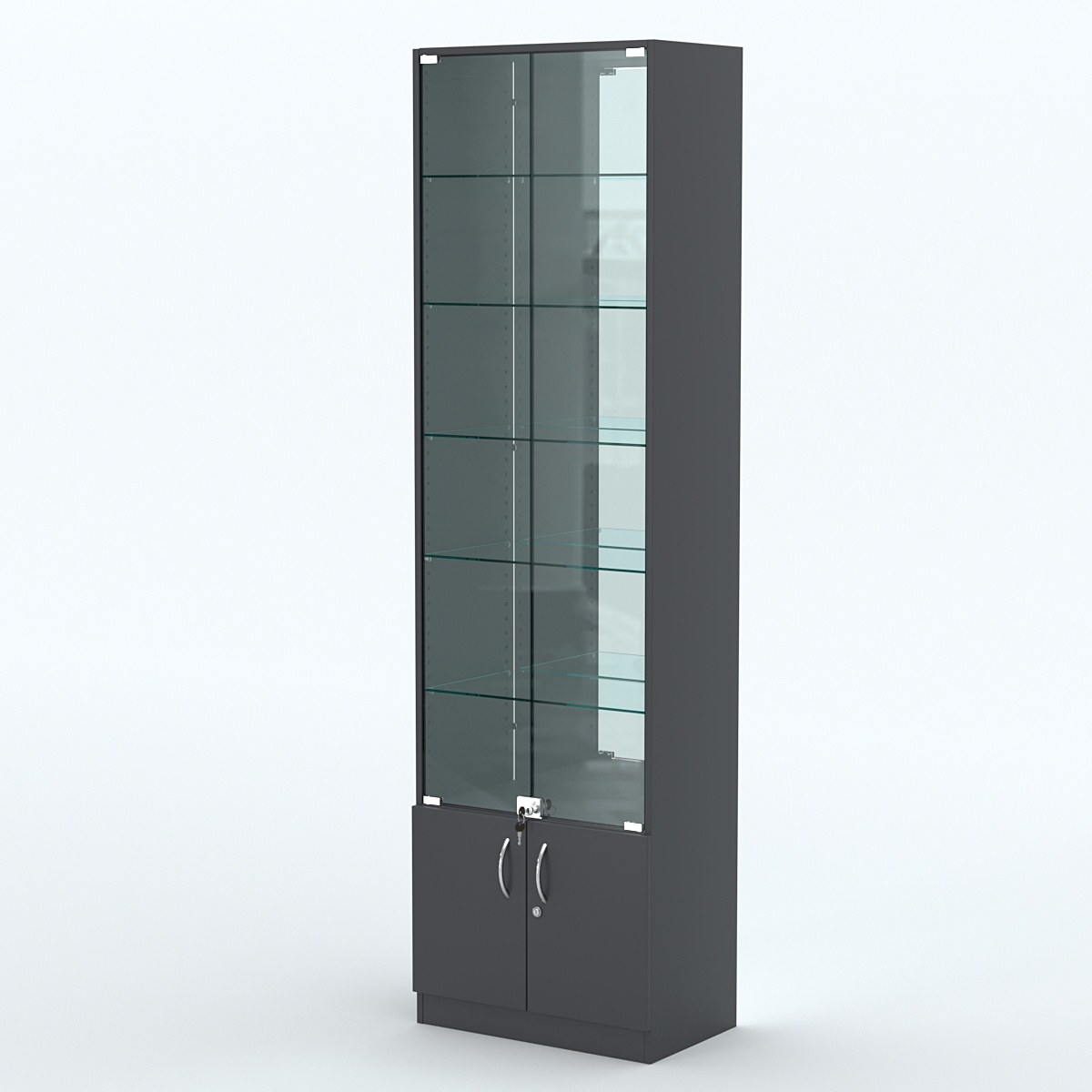 Торговая витрина с 5-ю стеклянными полками 350x600 мм серии NEXT-5 №6-2 (З/C - ЗЕРКАЛО) Антрацит