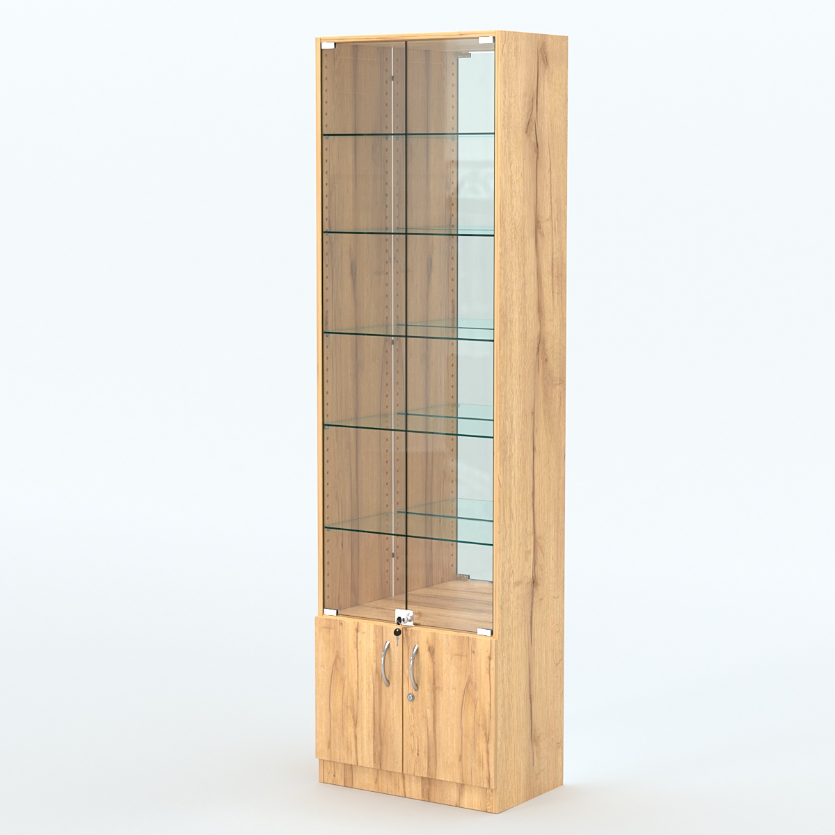 Торговая витрина с 5-ю стеклянными полками 350x600 мм серии NEXT-5 №6-2 (З/C - ЗЕРКАЛО) Дуб Золотистый