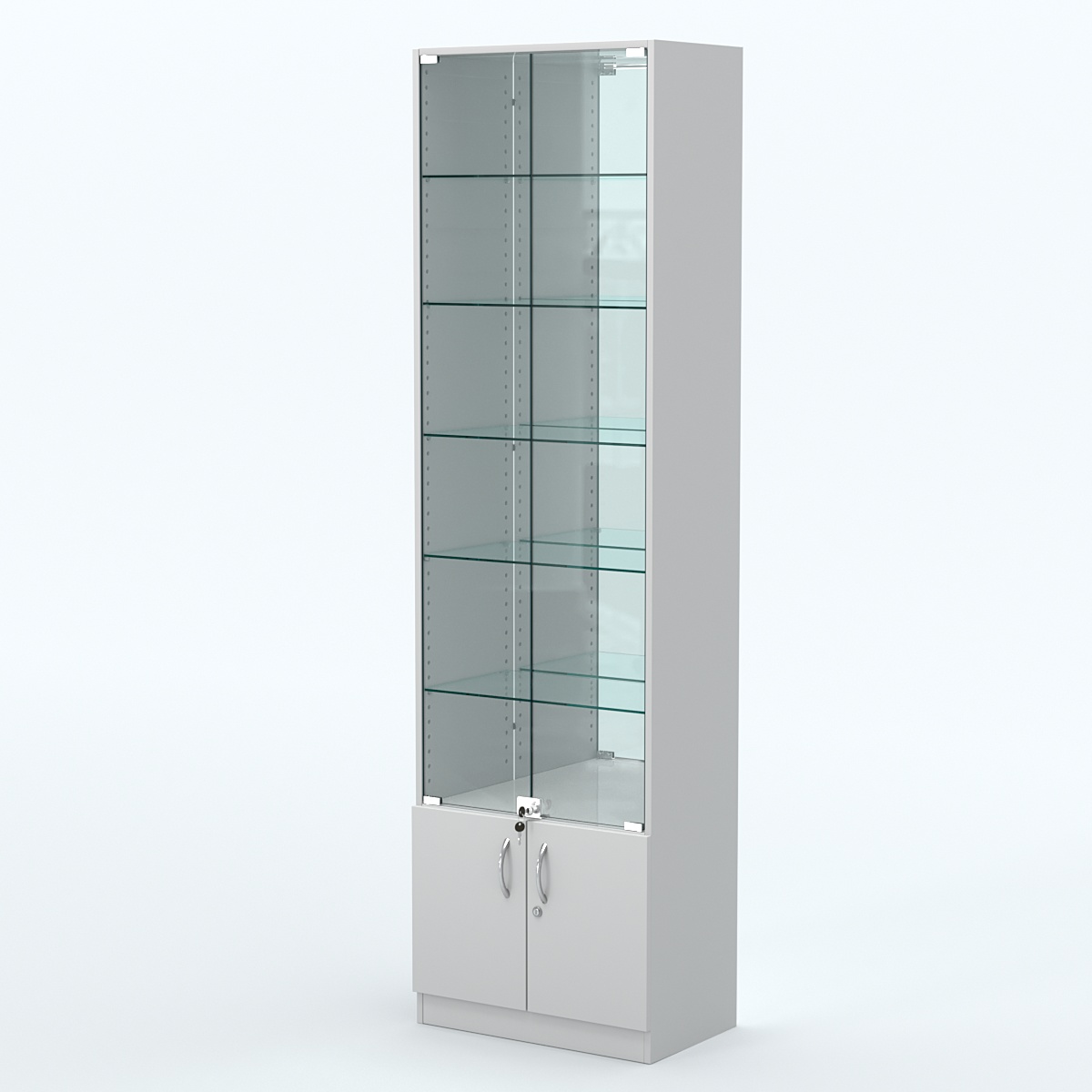 Торговая витрина с 5-ю стеклянными полками 350x600 мм серии NEXT-5 №6-2 (З/C - ЗЕРКАЛО) Серый