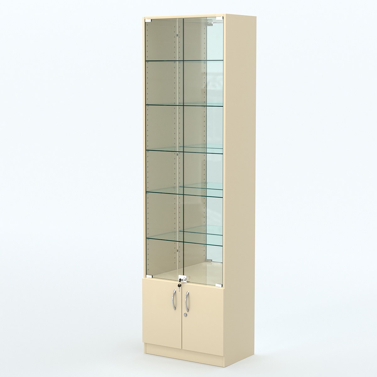 Торговая витрина с 5-ю стеклянными полками 350x600 мм серии NEXT-5 №6-2 (З/C - ЗЕРКАЛО) Крем Вайс