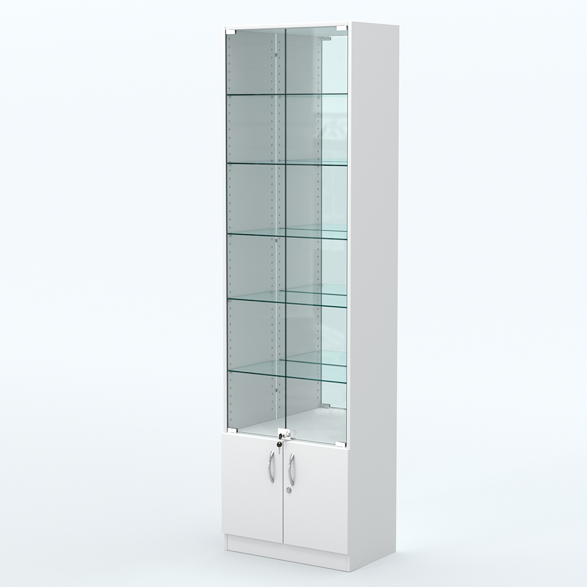 Торговая витрина с 5-ю стеклянными полками 350x600 мм серии NEXT-5 №6-2 (З/C - ЗЕРКАЛО) Белый