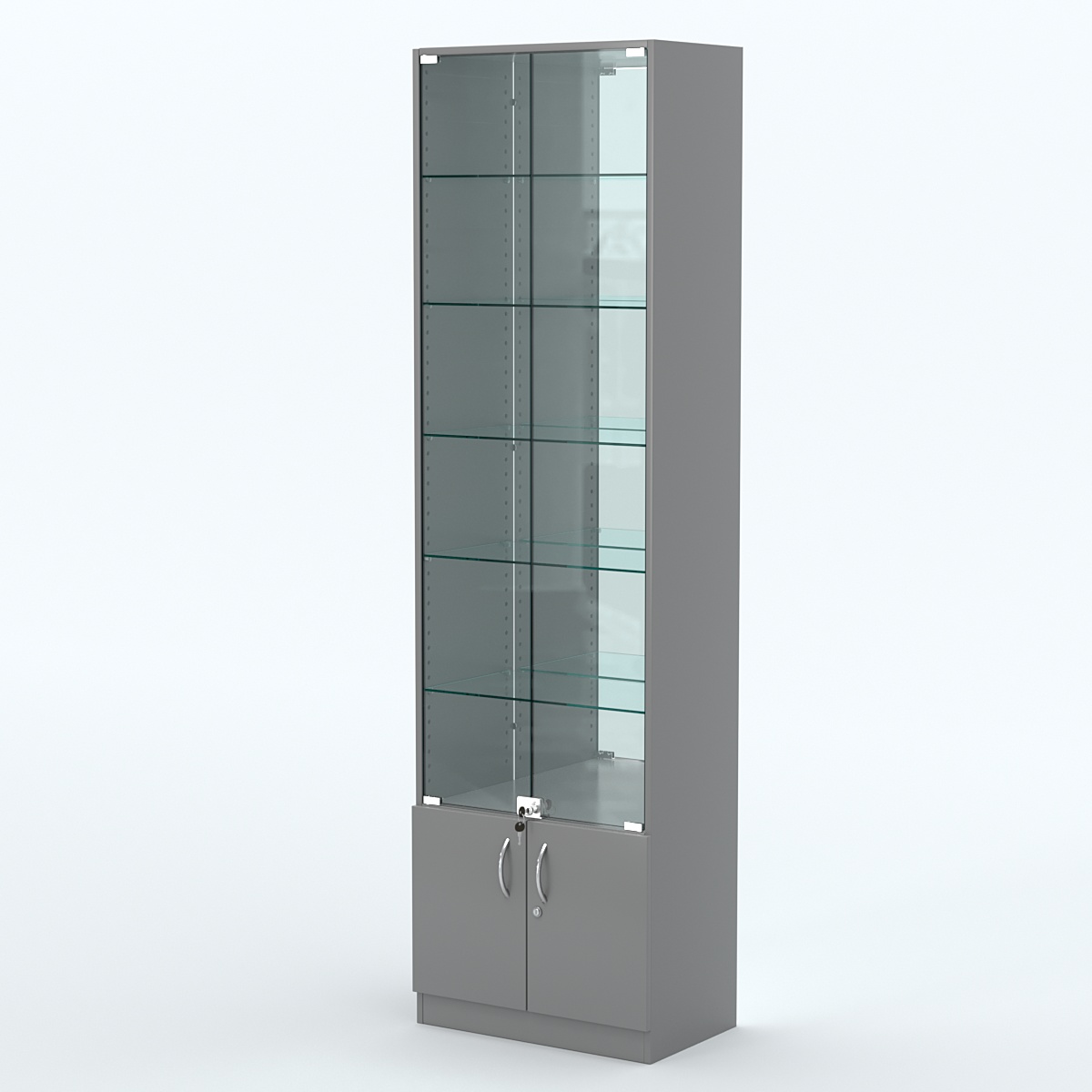 Торговая витрина с 5-ю стеклянными полками 350x600 мм серии NEXT-5 №6-2 (З/C - ЗЕРКАЛО) Темно-Серый