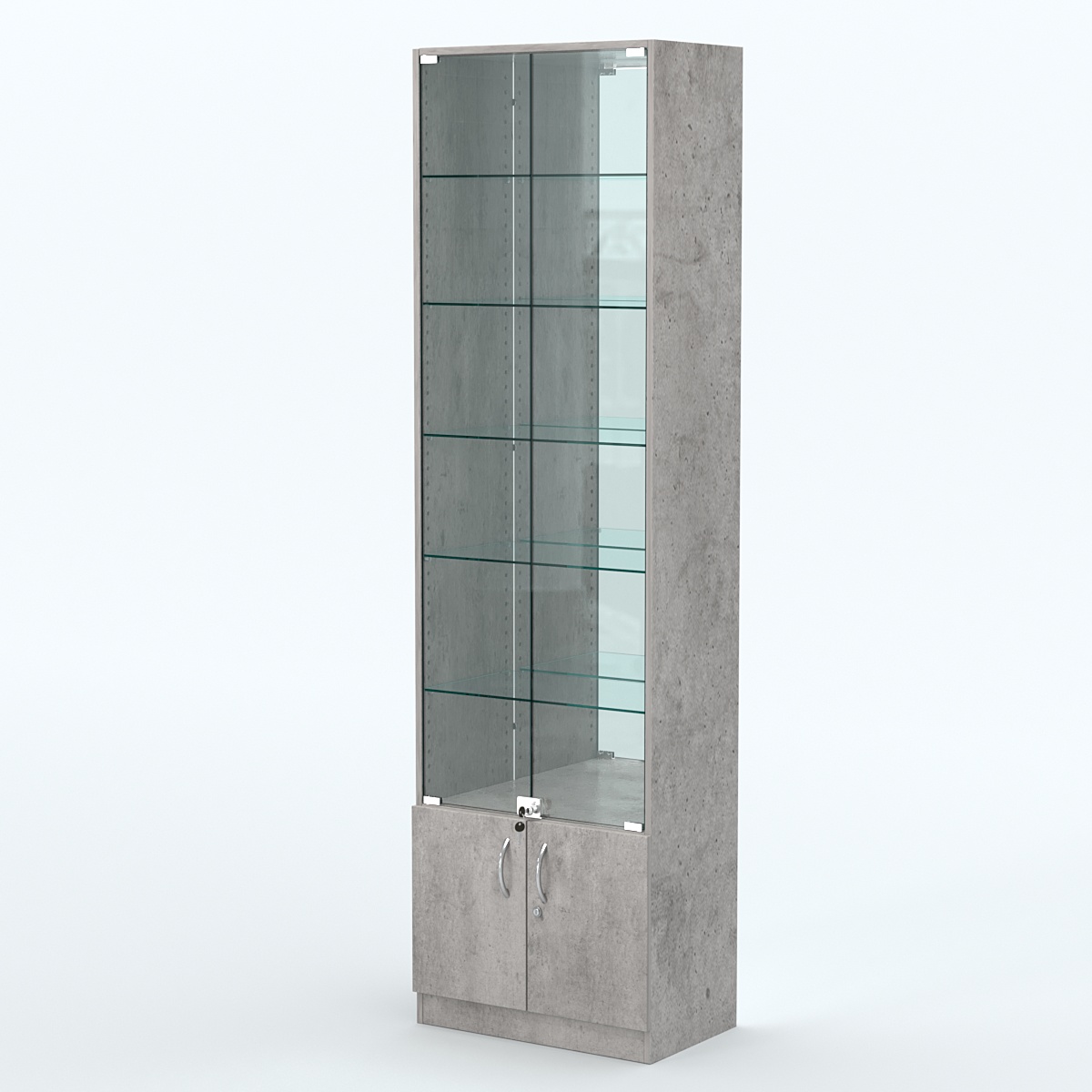 Торговая витрина с 5-ю стеклянными полками 350x600 мм серии NEXT-5 №6-2 (З/C - ЗЕРКАЛО) Бетон Чикаго светло-серый F186 ST9