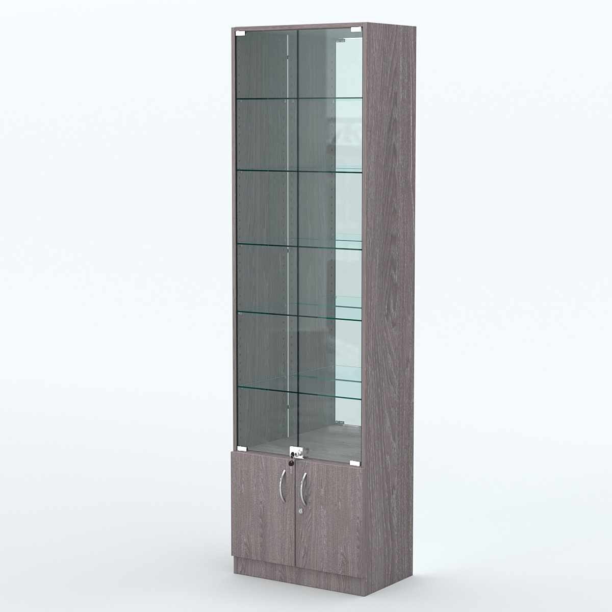 Торговая витрина с 5-ю стеклянными полками 350x600 мм серии NEXT-5 №6-2 (З/C - ЗЕРКАЛО) Ясень Анкор темный