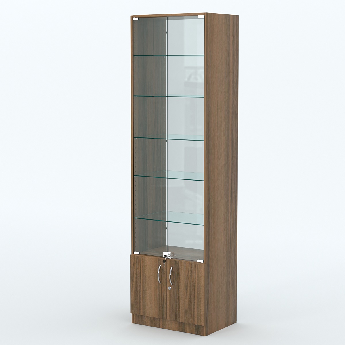 Торговая витрина с 5-ю стеклянными полками 400x600 мм серии NEXT-5 №7-1 (З/C - СТЕКЛО) Орех