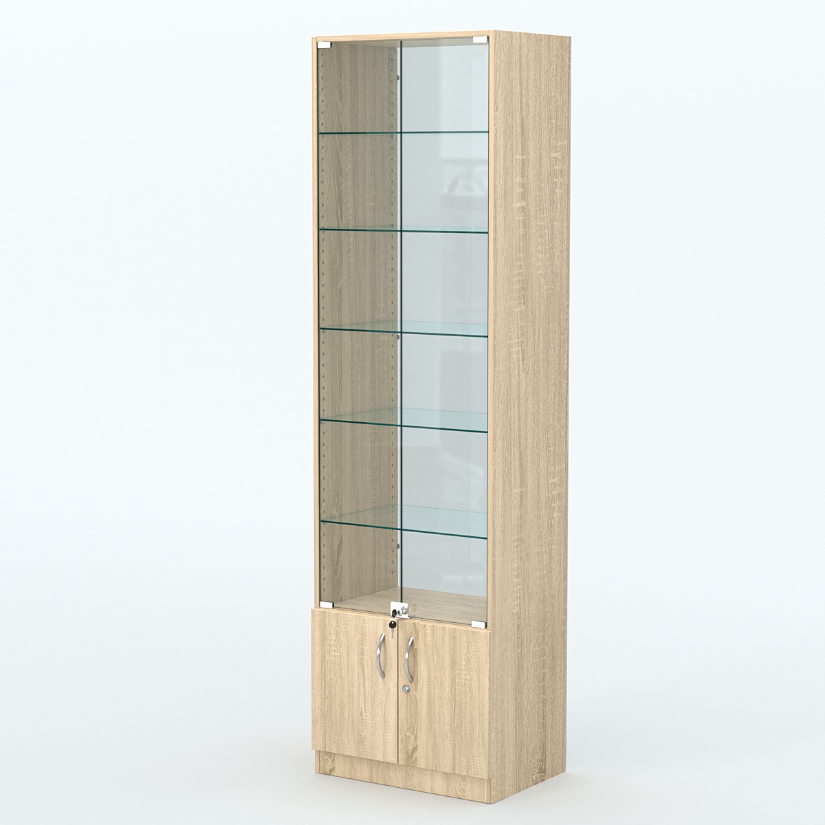 Торговая витрина с 5-ю стеклянными полками 400x600 мм серии NEXT-5 №7-1 (З/C - СТЕКЛО) Дуб сонома