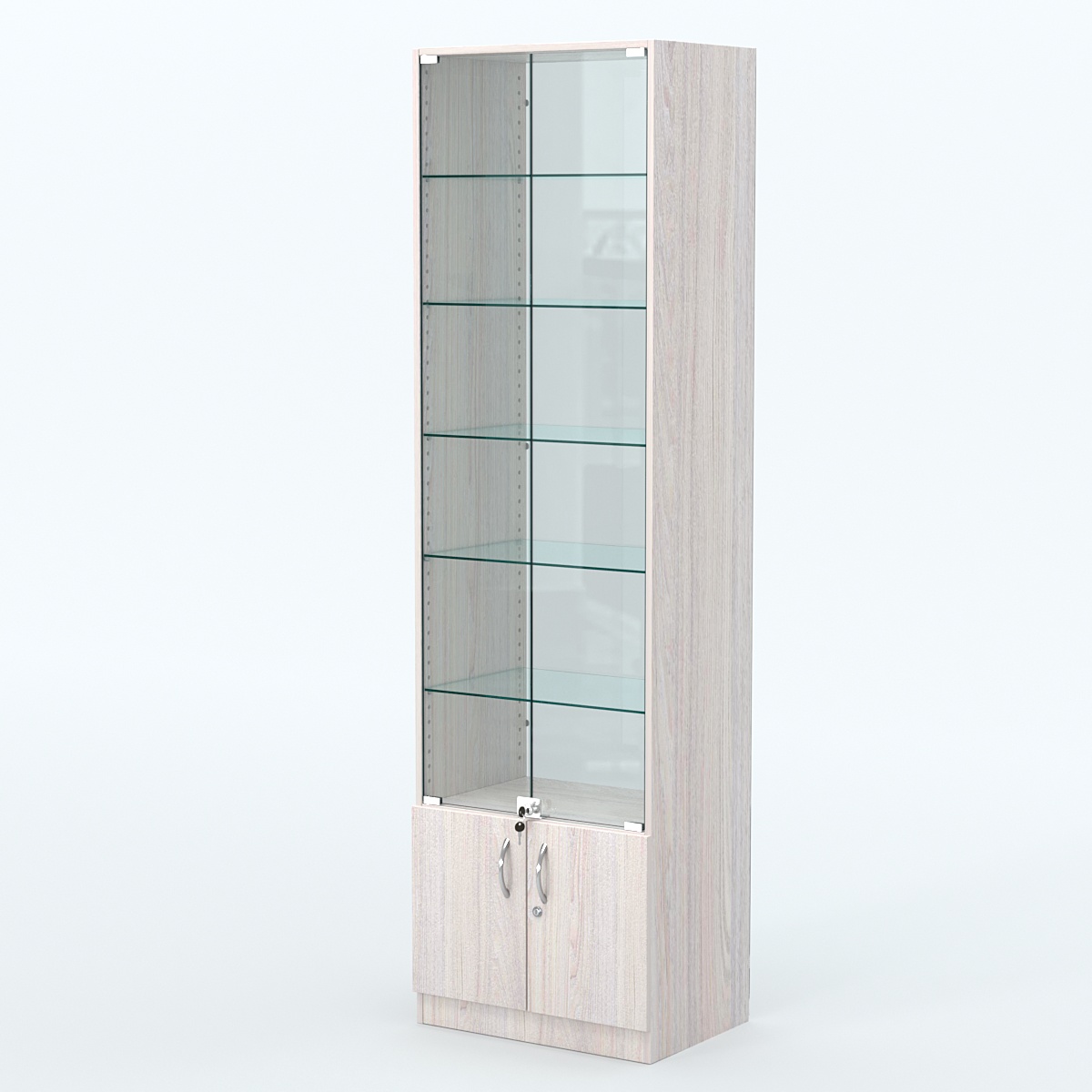 Торговая витрина с 5-ю стеклянными полками 400x600 мм серии NEXT-5 №7-1 (З/C - СТЕКЛО) Ясень Анкор светлый
