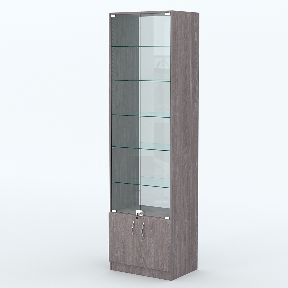 Торговая витрина с 5-ю стеклянными полками 400x600 мм серии NEXT-5 №7-1 (З/C - СТЕКЛО) Ясень Анкор темный