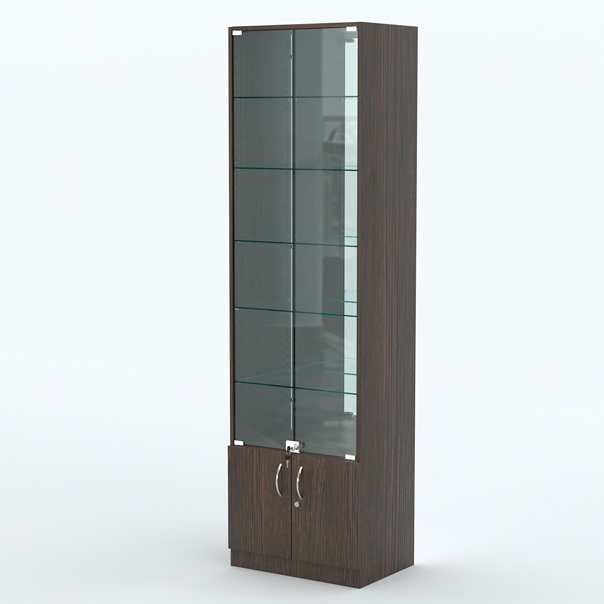 Торговая витрина с 5-ю стеклянными полками 400x600 мм серии NEXT-5 №7-2 (З/C - ЗЕРКАЛО) Дуб Венге