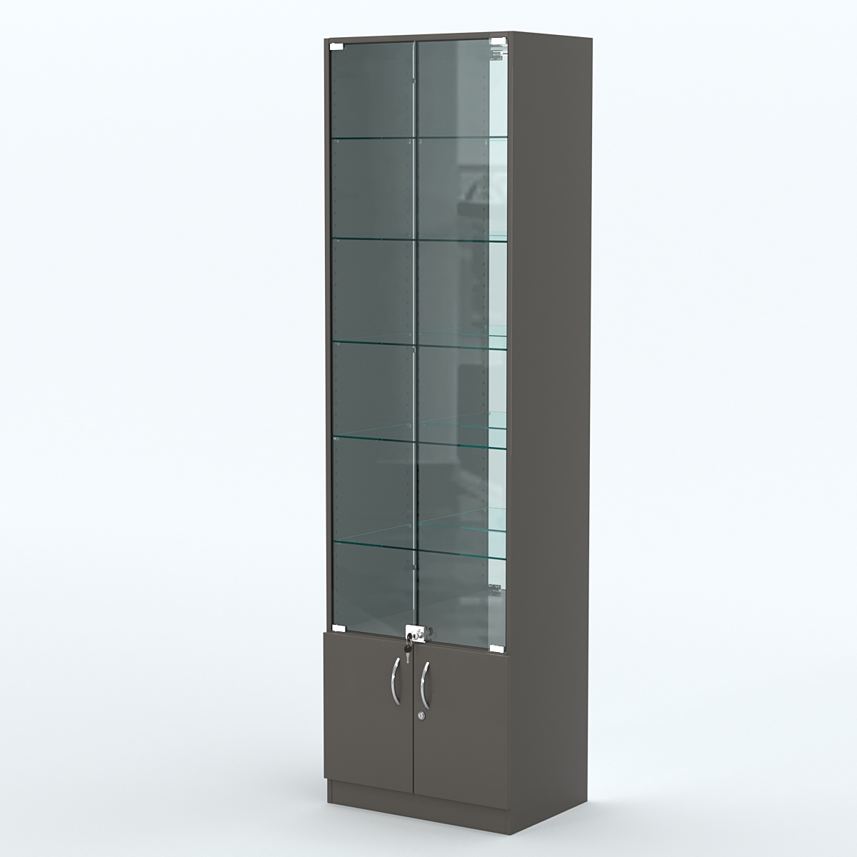 Торговая витрина с 5-ю стеклянными полками 400x600 мм серии NEXT-5 №7-2 (З/C - ЗЕРКАЛО) Черный