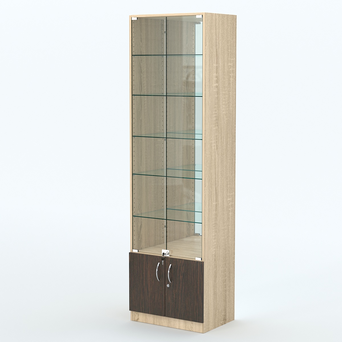 Торговая витрина с 5-ю стеклянными полками 400x600 мм серии NEXT-5 №7-2 (З/C - ЗЕРКАЛО) Дуб Сонома + Дуб Венге