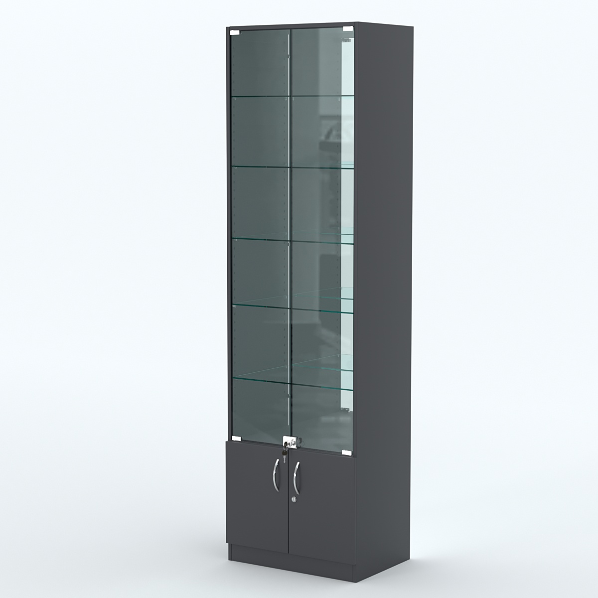 Торговая витрина с 5-ю стеклянными полками 400x600 мм серии NEXT-5 №7-2 (З/C - ЗЕРКАЛО) Антрацит