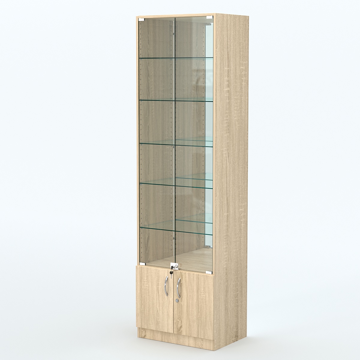 Торговая витрина с 5-ю стеклянными полками 400x600 мм серии NEXT-5 №7-2 (З/C - ЗЕРКАЛО) Дуб сонома