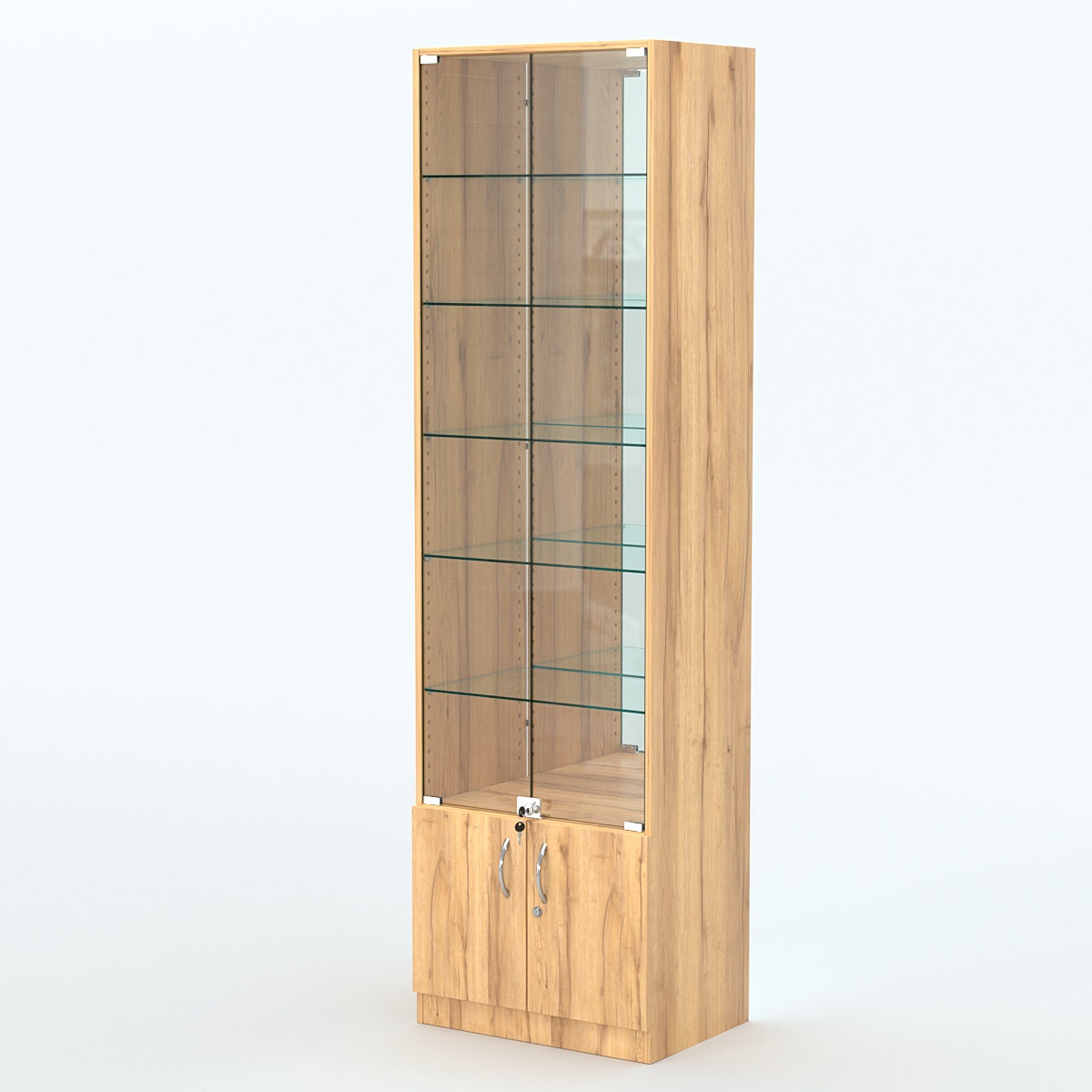 Торговая витрина с 5-ю стеклянными полками 400x600 мм серии NEXT-5 №7-2 (З/C - ЗЕРКАЛО) Дуб Золотистый