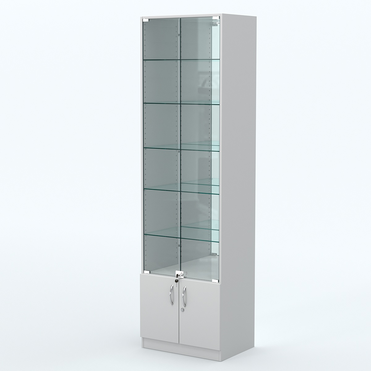 Торговая витрина с 5-ю стеклянными полками 400x600 мм серии NEXT-5 №7-2 (З/C - ЗЕРКАЛО) Серый