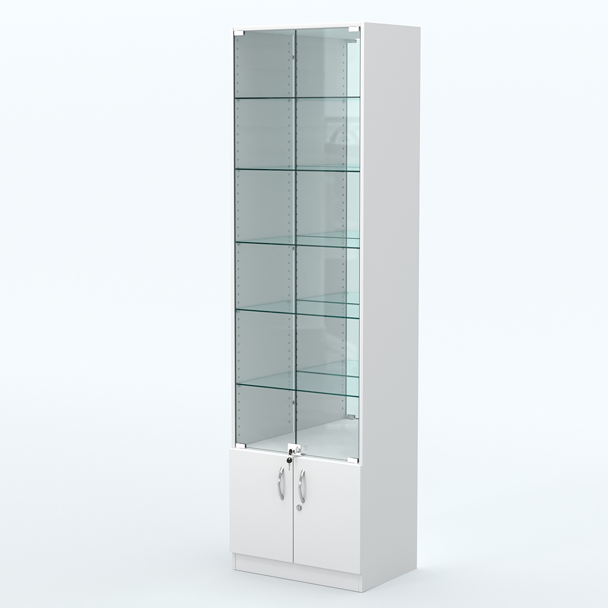 Торговая витрина с 5-ю стеклянными полками 400x600 мм серии NEXT-5 №7-2 (З/C - ЗЕРКАЛО) Белый